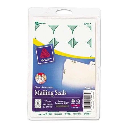 Avery Avery Print or Write Mailing Seals, 1" Dia., Clear, 480/Pack 5248